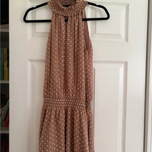 Amanda Uprichard Sleeveless Tan Polka Dot Halter Dress